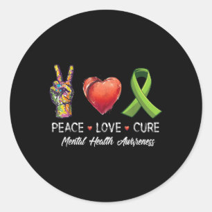 Peace Love Cure Mental Health Awareness Men Women  Classic Round Sticker