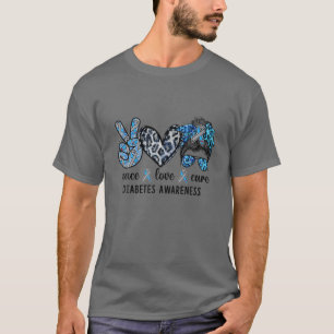 Peace Love Cure Messy Bun Blue Ribbon Diabetes Awa T-Shirt