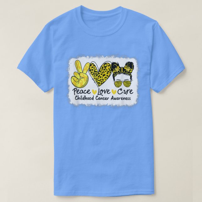 Peace Love Cure Messy Bun Childhood Cancer Awarene T-Shirt (Design Front)