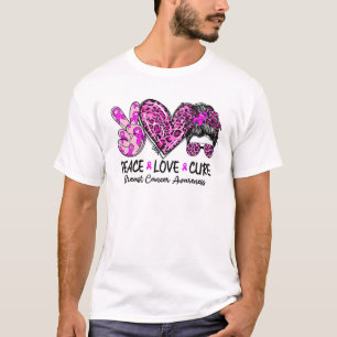 Peace Love Cure Messy Bun Leopard Breast Cancer Aw T-Shirt