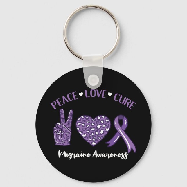 Peace Love Cure Migraine Awareness Ribbon Key Ring (Front)