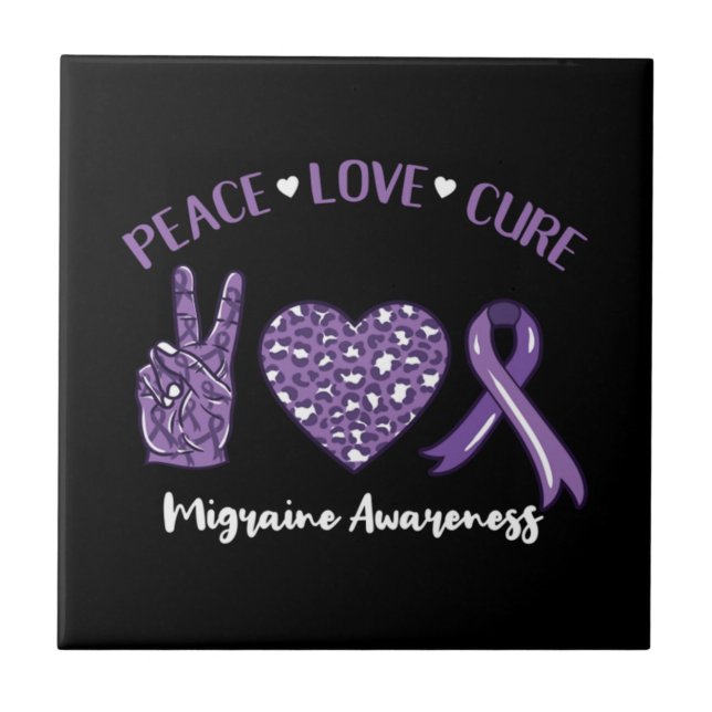 Peace Love Cure Migraine Awareness Ribbon Tile (Front)