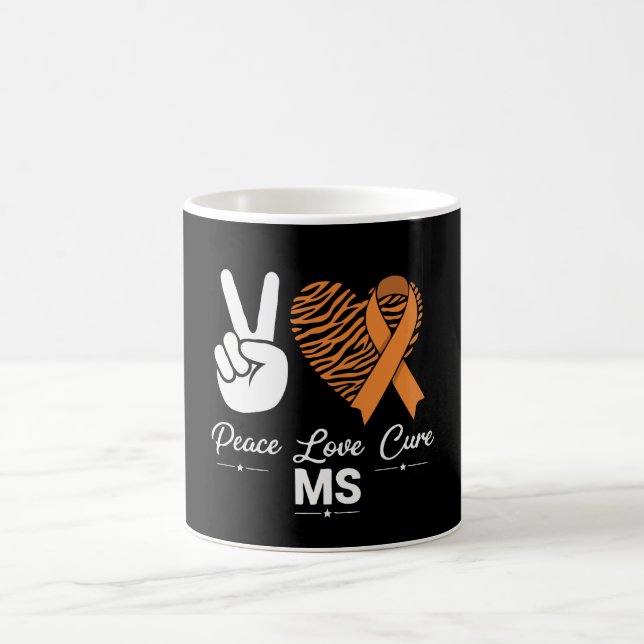Peace Love Cure MS Awareness | Orange Ribbon  Coffee Mug (Center)