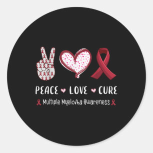 Peace Love Cure Multiple Myeloma Awareness Men Wom Classic Round Sticker
