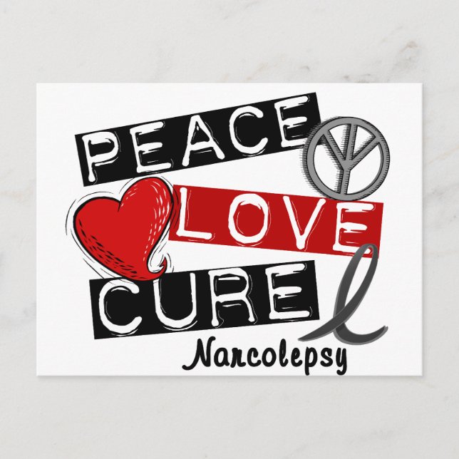 PEACE LOVE CURE NARCOLEPSY POSTCARD (Front)