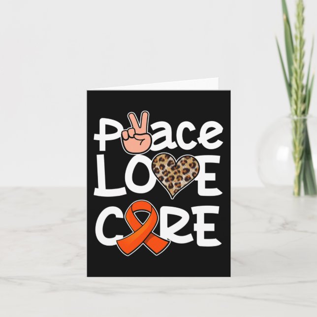 Peace Love Cure Orange Ribbon Leukaemia Awareness  Card (Front)
