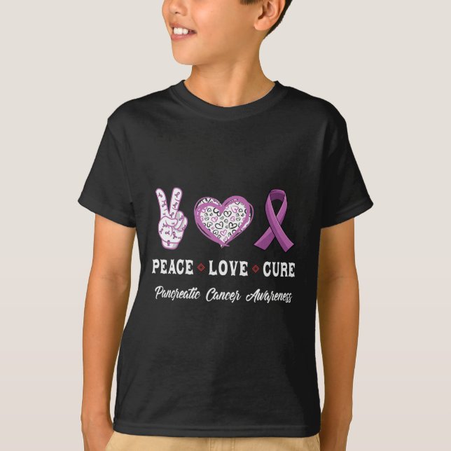Peace Love cure Pancreatic cancer awareness men wo T-Shirt (Front)