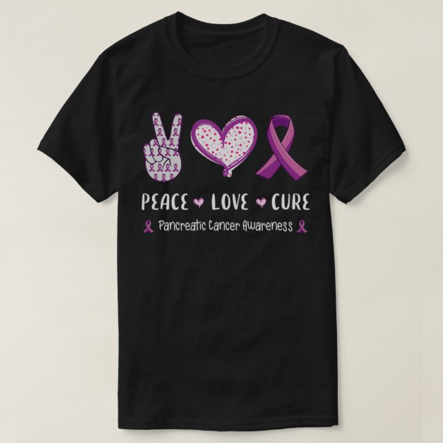 Peace Love cure Pancreatic cancer awareness men wo T-Shirt (Design Front)