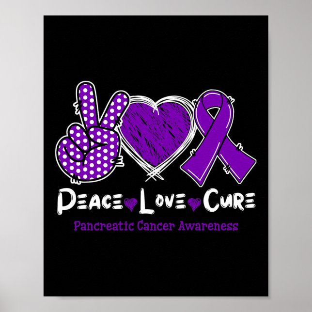 Peace Love Cure Pancreatic Cancer Awareness Purple Poster (Front)