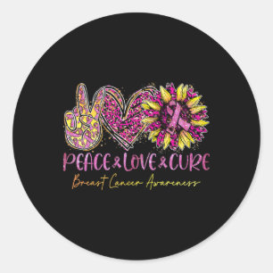 Peace Love Cure Pink Leopard Sunflower Breast Canc Classic Round Sticker