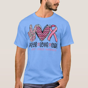 Peace Love Cure Pink Ribbon Cancer Breast Awarenes T-Shirt