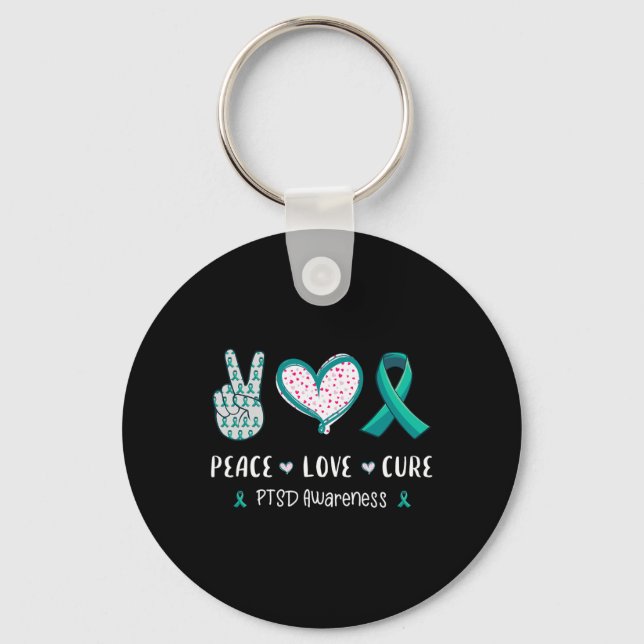 Peace Love Cure Ptsd Stress Disorder Awareness Men Key Ring (Front)