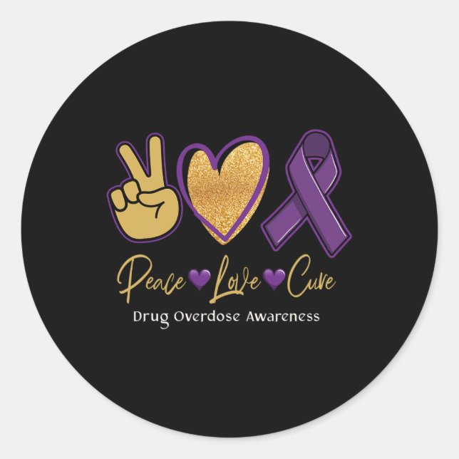 Peace Love Cure Purple Drug Overdose Awareness 1 Classic Round Sticker (Front)