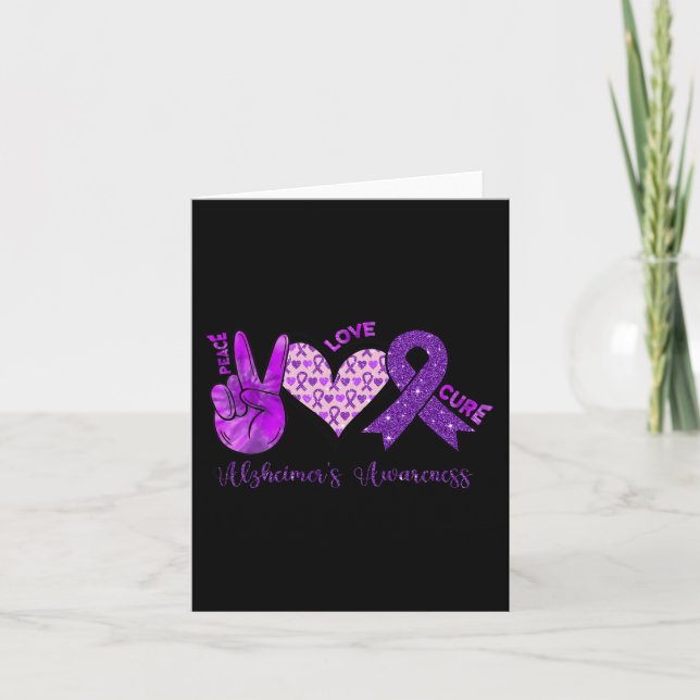 Peace Love Cure Purple Ribbon Alzheimer's Awarenes Card (Front)