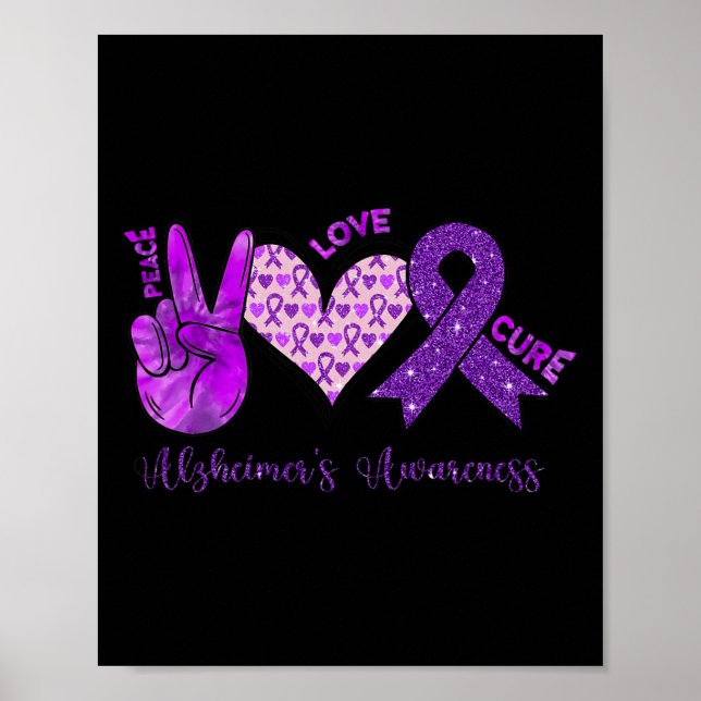 Peace Love Cure Purple Ribbon Alzheimer's Awarenes Poster (Front)