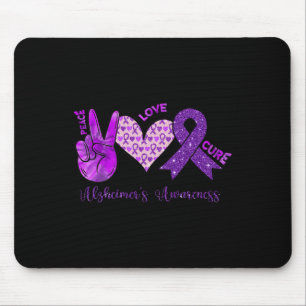 Peace Love Cure Purple Ribbon Heimerheimer's Aware Mouse Pad