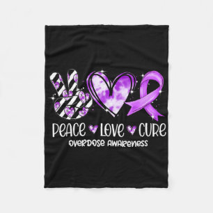 Peace Love Cure Purple Ribbon Overdose Awareness  Fleece Blanket