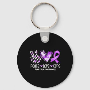 Peace Love Cure Purple Ribbon Overdose Awareness  Key Ring