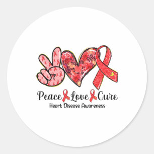 Peace Love Cure Red Ribbon Heart Disease Awareness Classic Round Sticker
