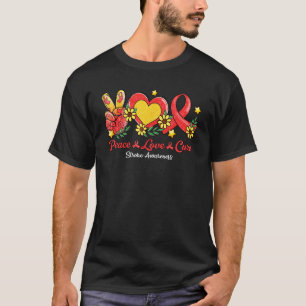 Peace Love Cure Red Ribbon Stroke Awareness T-Shirt