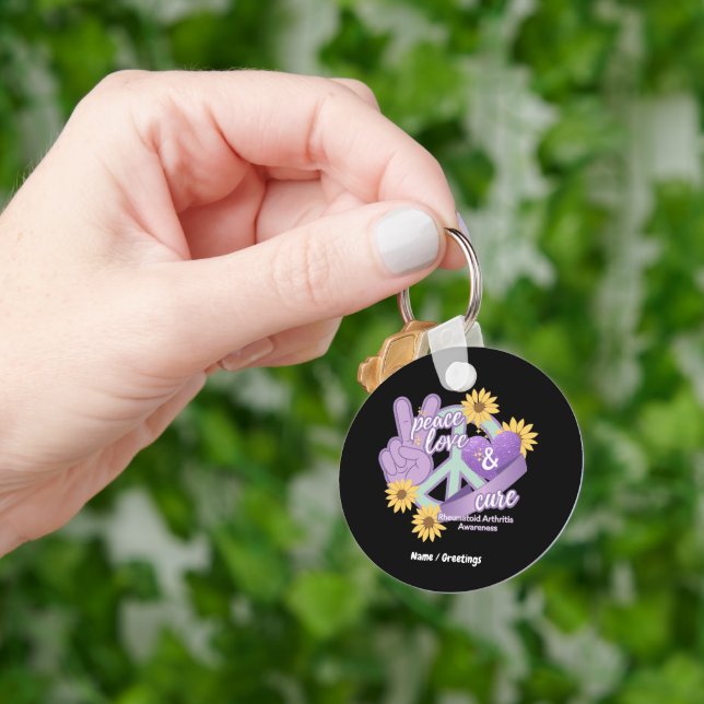 Peace Love Cure Rheumatoid Arthritis Awareness  Key Ring (Hand)