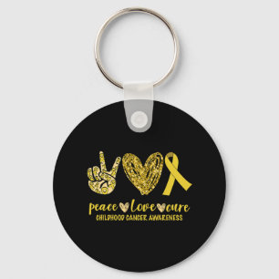 Peace Love Cure Ribbon Childhood Cancer Awareness  Key Ring