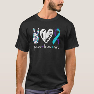 Peace Love Cure Ribbon Heart Mental Health Suicide T-Shirt