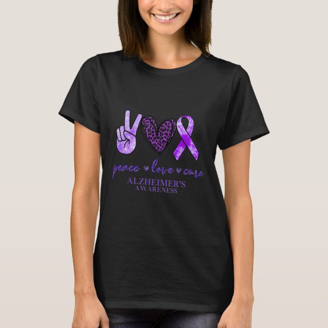 Peace Love Cure Ribbon Leopard Heimerheimer Brain  T-Shirt (Front)