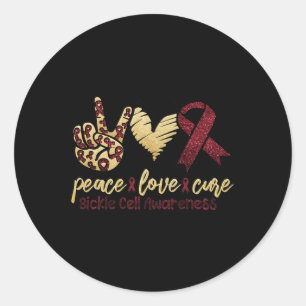 Peace Love Cure Sickle Cell Awareness Burgundy Rib Classic Round Sticker