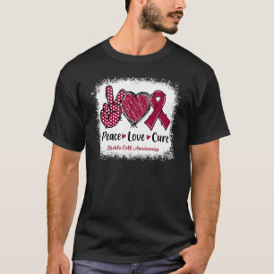 Peace Love Cure Sickle Cell Awareness Burgundy Rib T-Shirt