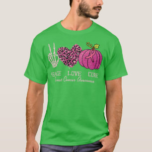 Peace Love Cure Skeleton Pink Leopard Pumpkin Brea T-Shirt