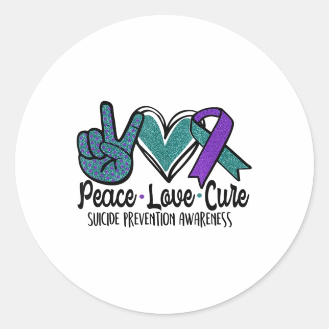 Peace Love Cure Suicide Prevention Awareness  Classic Round Sticker (Front)