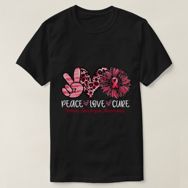Peace Love Cure Sunflower Leopard Brain Aneurysm A T-Shirt (Design Front)