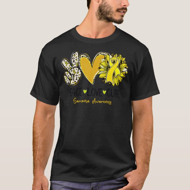 Peace Love Cure Sunflower Leopard Sarcoma Awarenes T-Shirt (Front)