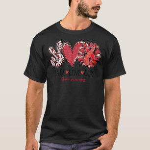 Peace Love Cure Sunflower Leopard Stroke Awareness T-Shirt