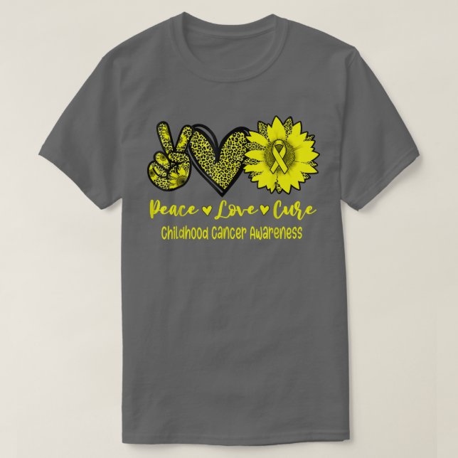 Peace Love Cure Sunflower Ribbon Childhood Cancer  T-Shirt (Design Front)
