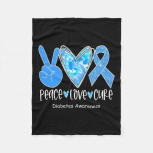 Peace Love Cure T1d Diabetes Awareness Blue Ribbon Fleece Blanket