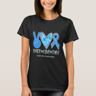 Peace Love Cure T1d Diabetes Awareness Blue Ribbon T-Shirt