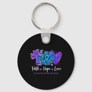 Peace Love Cure Teal And Purple Sunflower Suicide  Key Ring