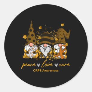 Peace Love Cure Three Gnomes Orange Ribbon Crps Aw Classic Round Sticker
