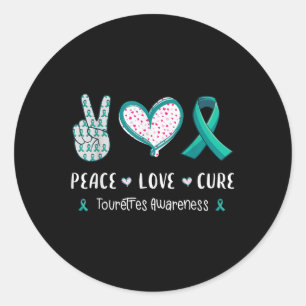 Peace Love Cure Tourette Syndrome Awareness Men Classic Round Sticker