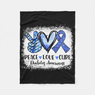 Peace Love Cure Type 1 Diabetes Awareness T1d Blue Fleece Blanket