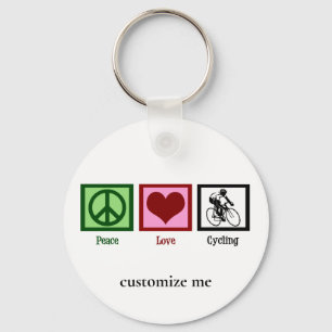 Peace Love Cycling Cute Custom Cyclist Key Ring