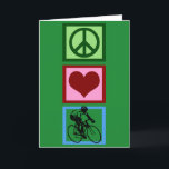 Peace Love Cycling Green Christmas Cyclist Holiday Card<br><div class="desc">Nothing checks better than riding a bicycle. This cute cyclist Christmas card features a peace sign,  heart,  and a person who loves to cycle. Peace Love Cycling.</div>