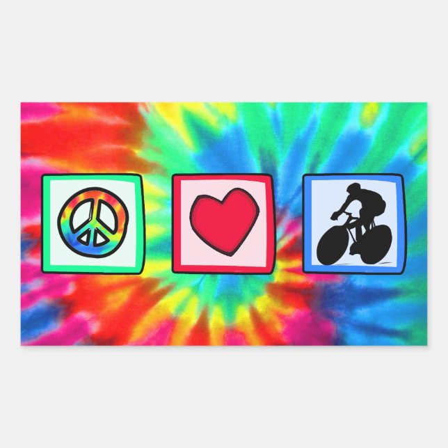 Peace, Love, Cycling Rectangular Sticker (Front)