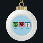 Peace Love Debate Team Ceramic Ball Christmas Ornament<br><div class="desc">A peace sign,  heart,  and a debater standing at a podium. Great gift for a member of the speech and debate team.</div>