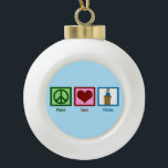 Peace Love Debate Team Ceramic Ball Christmas Ornament<br><div class="desc">A peace sign,  heart,  and a debater standing at a podium. Great gift for a member of the speech and debate team.</div>