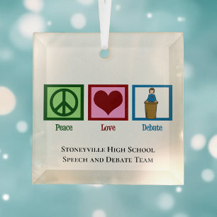 Peace Love Debate Team Custom Christmas Glass Tree Decoration