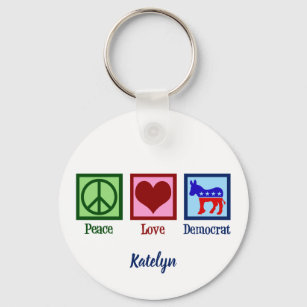 Peace Love Democrat Cute Personalised Political Key Ring