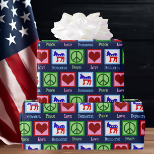 Peace Love Democrat Donkey Christmas Wrapping Paper